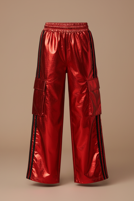 Pantalon Cargo Rouge Brillant Ample Fille - Polyester - vue 3