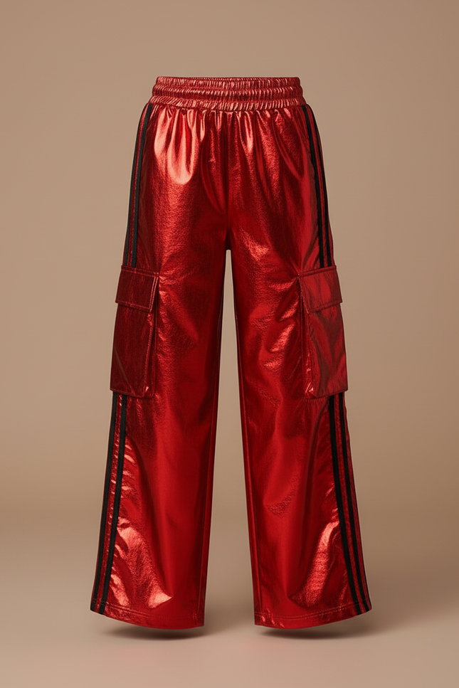 Pantalon Cargo Rouge Brillant Ample Fille - Polyester - vue 3