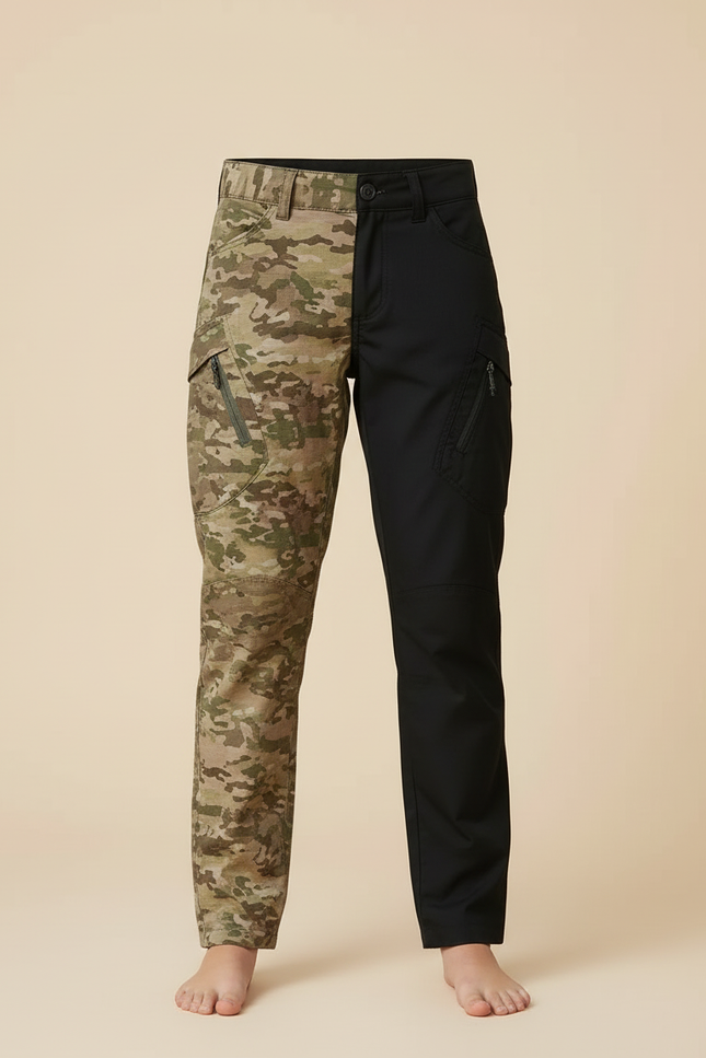Pantalon Cargo Bicolore Camouflage Noir Enfant Respirant - Multicolore Polyester - vue 3