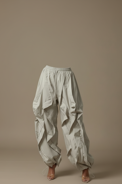 Pantalon Cargo Beige Plissé Ample Femme - Polyester - vue 3