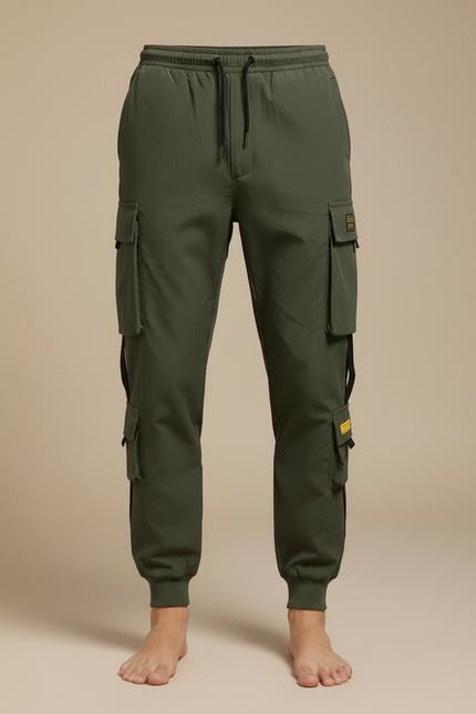 Pantalon Cargo Vert Olive Jogger Multipoches Homme - Kaki Polyester - vue 3