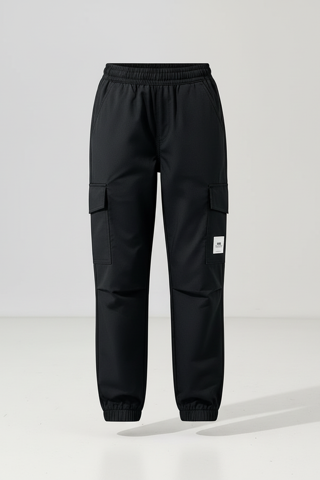 Pantalon Cargo Noir Léger Ample Multipoches Enfant - Gabardine - vue 3