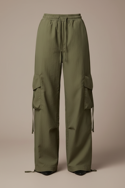Pantalon Cargo Vert Kaki Ample Léger Cordon Femme - Polyester - vue 3