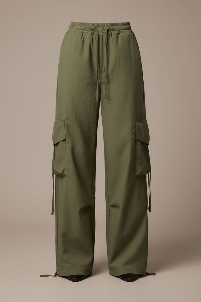 Pantalon Cargo Vert Kaki Ample Léger Cordon Femme - Polyester - vue 3