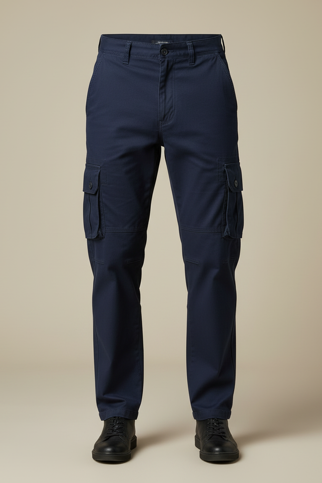 Pantalon Cargo Bleu Marine Coton Multipoches Décontracté Homme - vue 3
