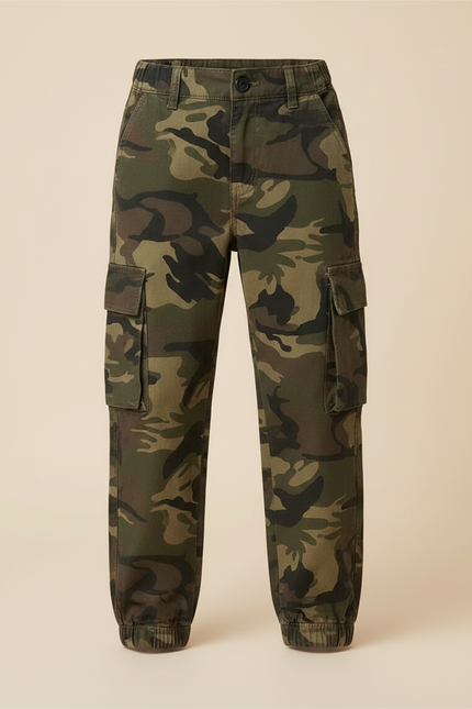 Pantalon Cargo Camouflage Ample Enfant Poches Coton - Kaki - vue 3