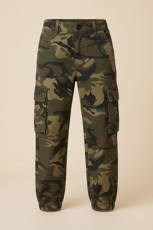 Pantalon Cargo Camouflage Ample Enfant Poches Coton - Kaki - vue 3