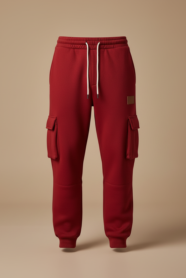 Pantalon Cargo Rouge Ample Molleton Multipoches Homme - vue 3