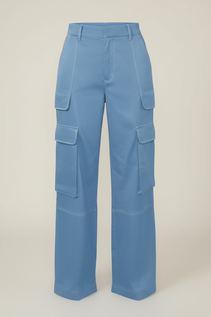Pantalon Cargo Bleu Satin Ample Poches Femme - vue 3