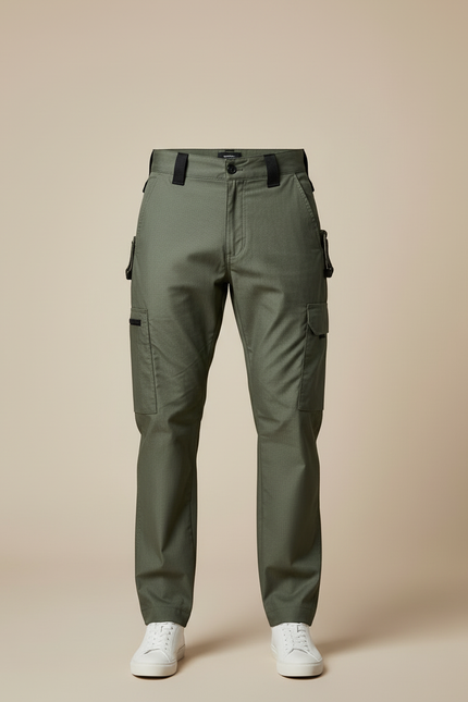 Pantalon Cargo Vert Militaire Droit Multipoches Coton - Kaki - vue 3