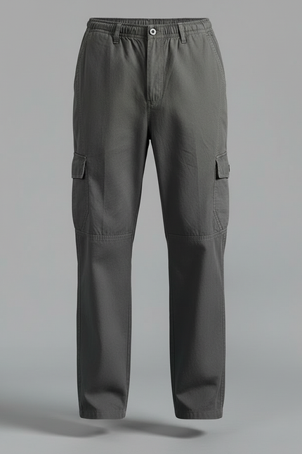 Pantalon Cargo Gris Ample Coton Multipoches Homme - Toile - vue 3