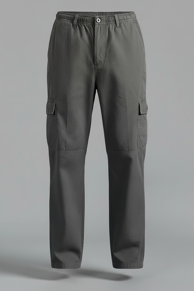 Pantalon Cargo Gris Ample Coton Multipoches Homme - Toile - vue 3