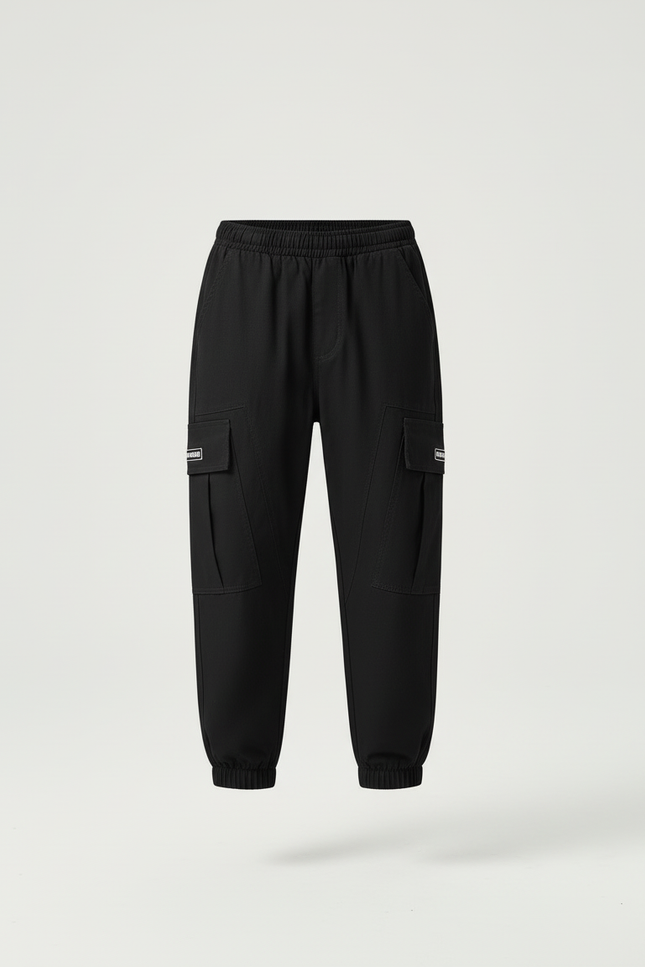 Pantalon Cargo Noir Coton Ample Garçon Poches - vue 3