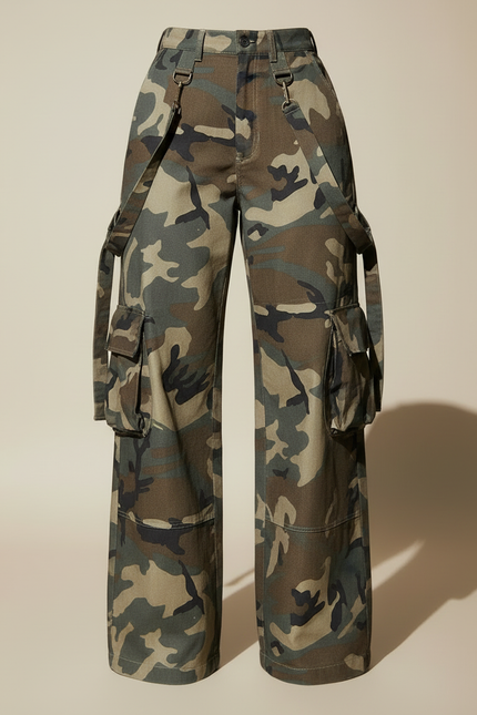 Pantalon Cargo Camouflage Ample Multipoches Streetwear Femme - Multicolore Toile - vue 3