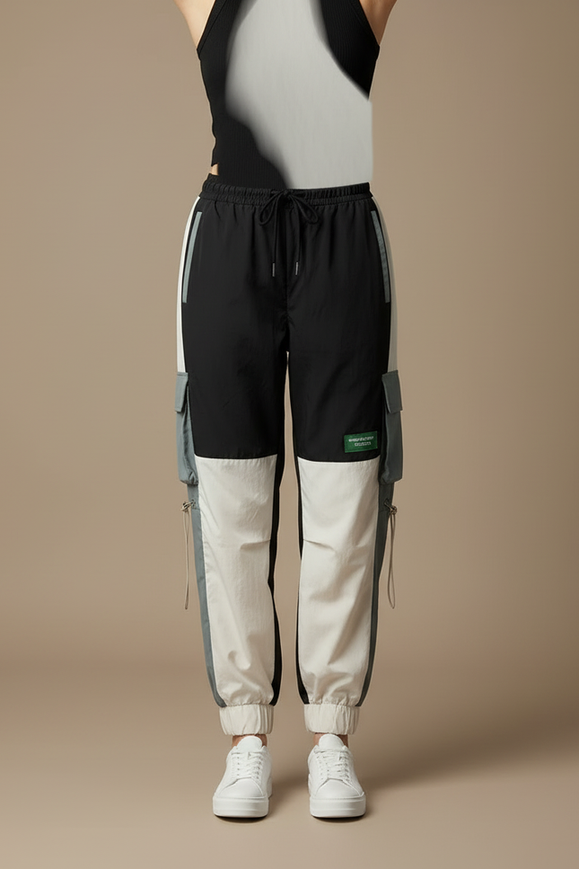 Pantalon Cargo Bicolore Ample Streetwear Femme - Multicolore Polyester - vue 3