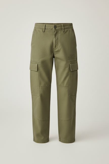 Pantalon Cargo Vert Kaki Coton Ample Garçon - vue 3