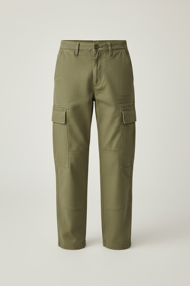 Pantalon Cargo Vert Kaki Coton Ample Garçon - vue 3