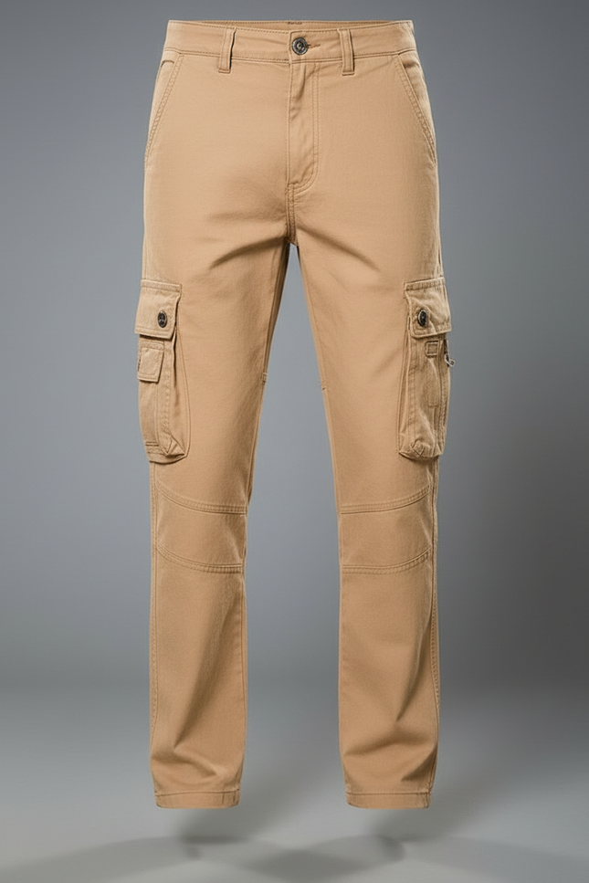 Pantalon Cargo Beige Coton Ample Multipoches Homme - Kaki Toile - vue 3