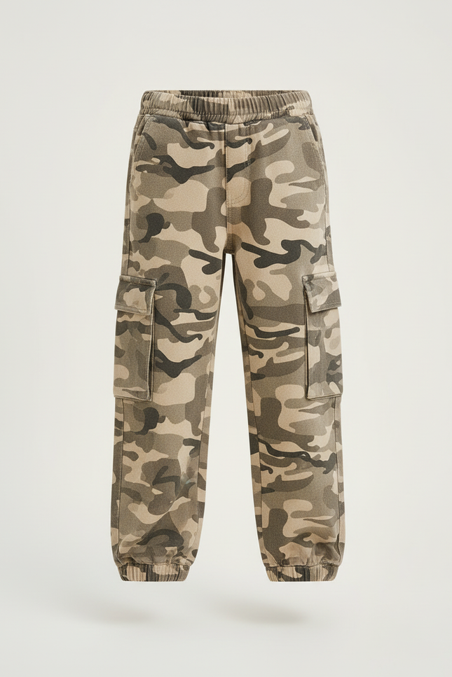 Pantalon Cargo Camouflage Enfant Multipoches Ample Coton - Multicolore - vue 3