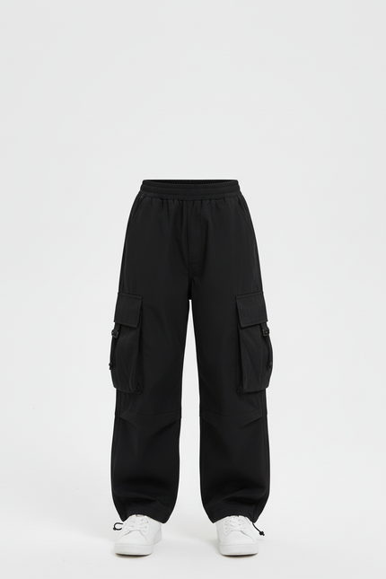 Pantalon Cargo Noir Ample Décontracté Multipoches Fille - Polyester - vue 3
