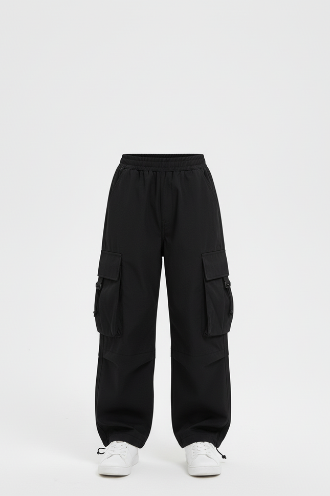 Pantalon Cargo Noir Ample Décontracté Multipoches Fille - Polyester - vue 3