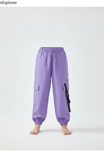 Pantalon Cargo Violet Ample Poches Élastique Fille Coton - vue 3