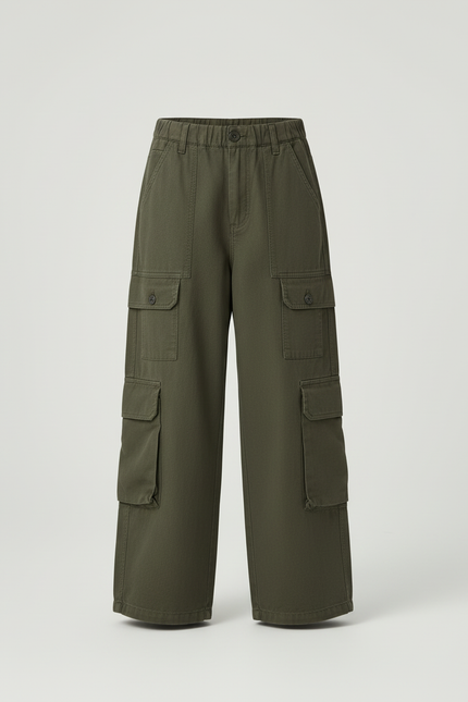 Pantalon Cargo Kaki Ample Multipoches Coton Enfant - vue 3