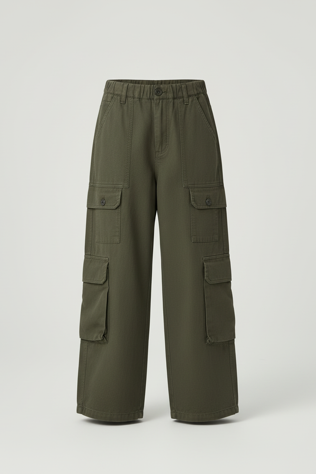 Pantalon Cargo Kaki Ample Multipoches Coton Enfant - vue 3