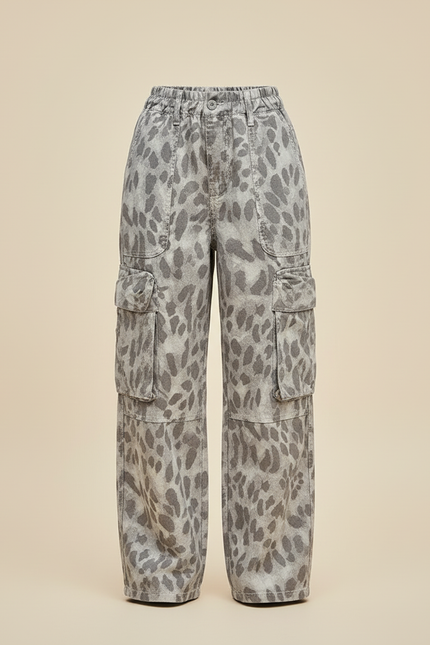 Pantalon Cargo Léopard Gris Ample Fille Multipoches - Toile - vue 3