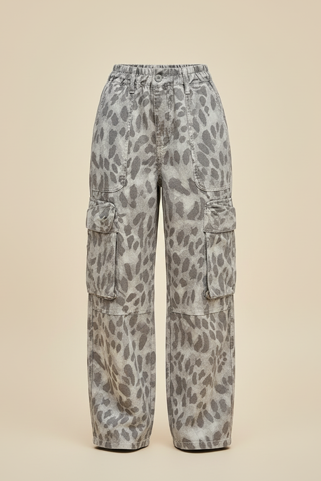 Pantalon Cargo Léopard Gris Ample Fille Multipoches - Toile - vue 3