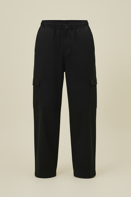 Pantalon Cargo Noir Ample Décontracté Homme Coton - vue 3