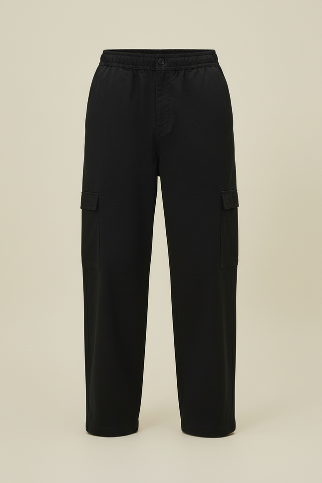 Pantalon Cargo Noir Ample Décontracté Homme Coton - vue 3