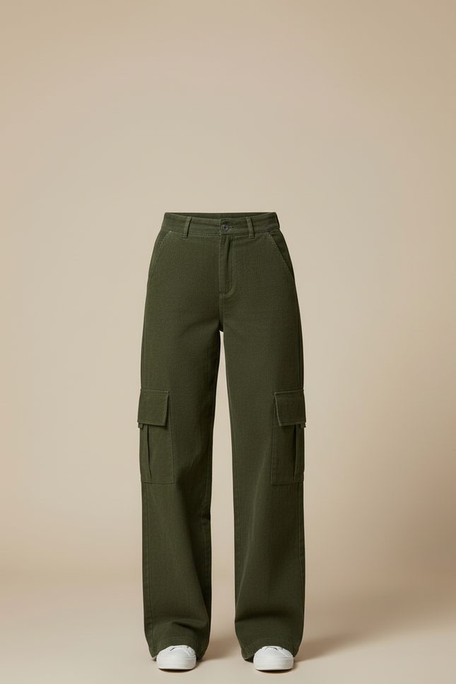 Pantalon Cargo Coton Femme - Kaki Cordé - vue 3