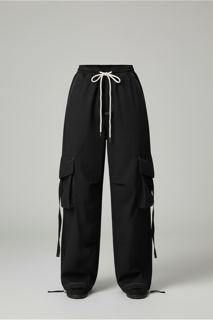 Pantalon Cargo Noir Ample Décontracté Fluide Femme - Toile - vue 3