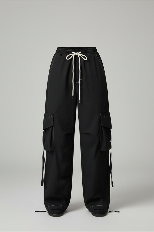 Pantalon Cargo Noir Ample Décontracté Fluide Femme - Toile - vue 3