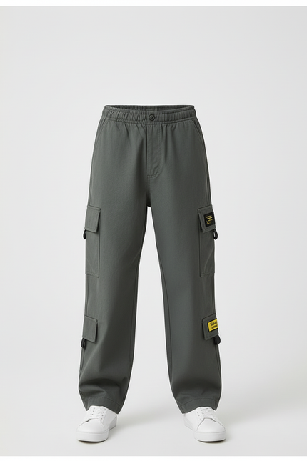 Pantalon Cargo Gris Ample Multipoches Garçon Décontracté - Kaki Toile - vue 3