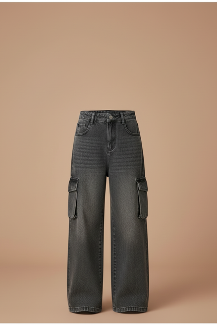 Pantalon Cargo Gris Ample Denim Fille Multipoches - Jean - vue 3