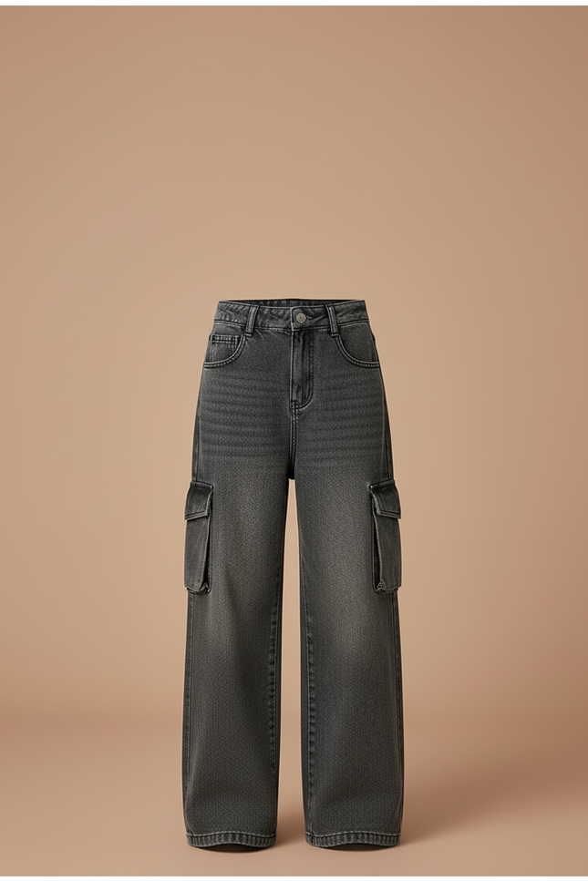 Pantalon Cargo Gris Ample Denim Fille Multipoches - Jean - vue 3