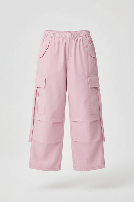 Pantalon Cargo Fille Rose Parachute Toile - vue 3