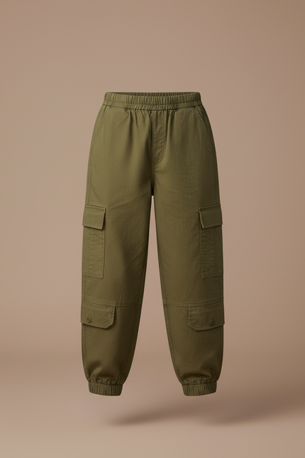 Pantalon Cargo Vert Kaki Ample Multipoches Enfant - Toile - vue 3
