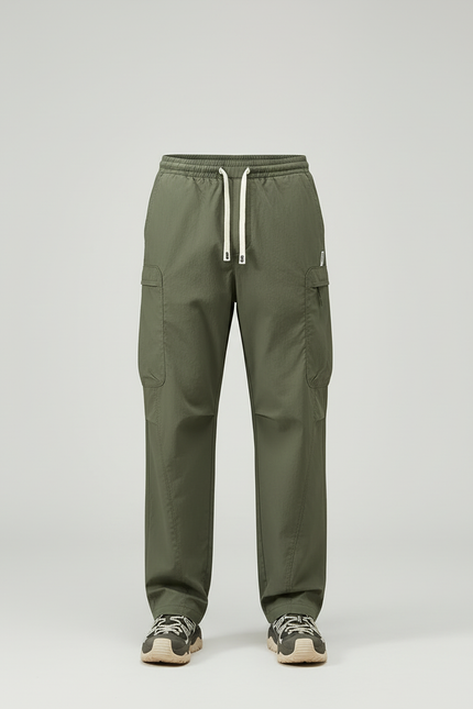 Pantalon Cargo Vert Ample Décontracté Léger Homme - Kaki Polyester - vue 3