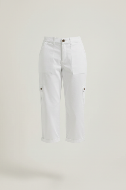 Pantalon Cargo Blanc Coupe Droite Coton Femme - Toile - vue 3