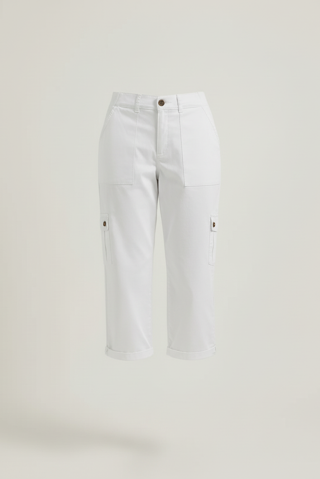 Pantalon Cargo Blanc Coupe Droite Coton Femme - Toile - vue 3