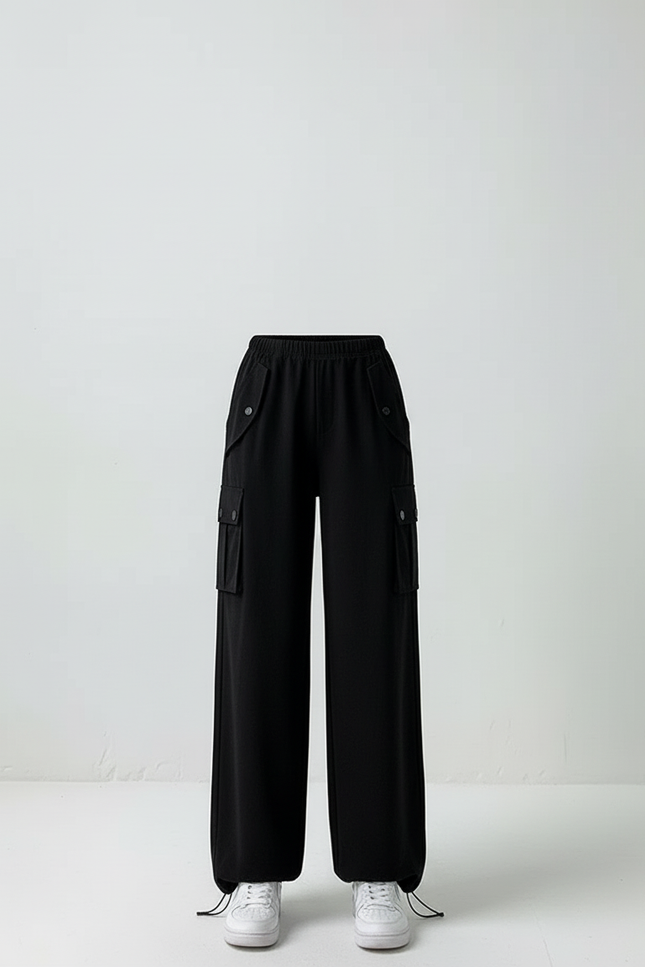 Pantalon Cargo Noir Ample Décontracté Poches Femme - Polyester - vue 3