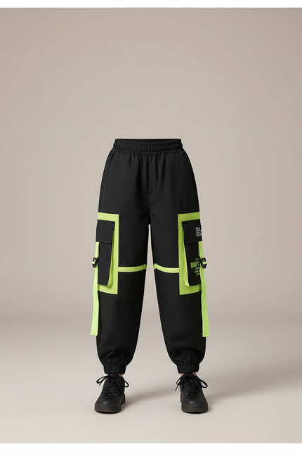Pantalon Cargo Noir Fluo Décontracté Multipoches Enfant - Polyester - vue 3
