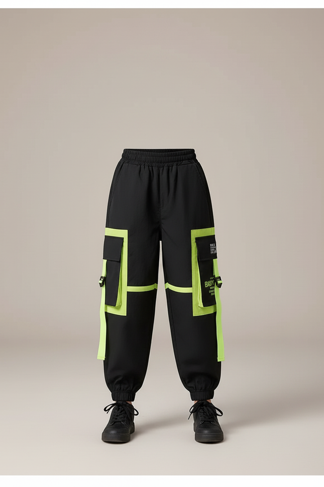 Pantalon Cargo Noir Fluo Décontracté Multipoches Enfant - Polyester - vue 3