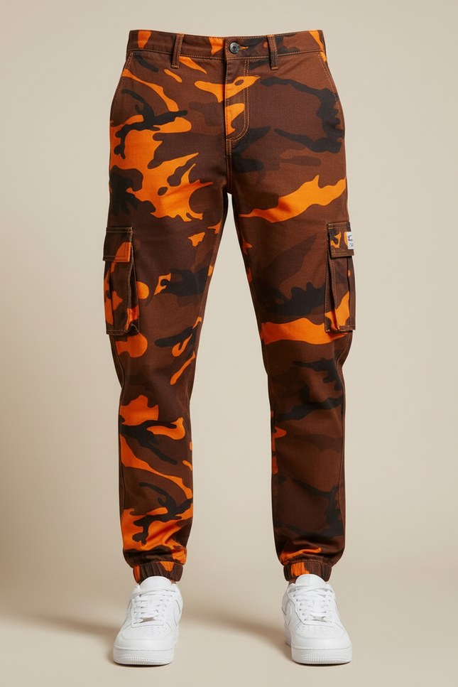 Pantalon Cargo Camouflage Orange Marron Streetwear Homme - Multicolore Toile - vue 3