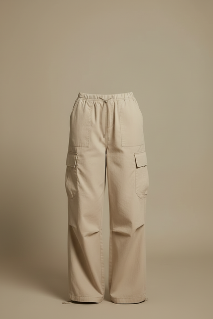 Pantalon Cargo Beige Ample Coton Taille Haute Décontracté Femme - Toile - vue 3