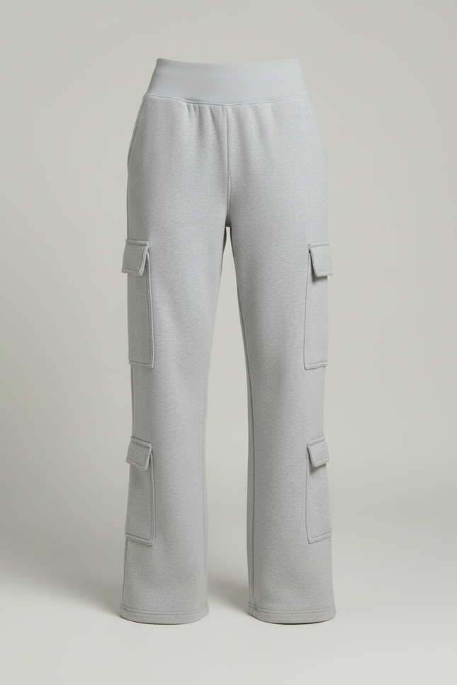 Pantalon Cargo Gris Ample Molleton Décontracté Multipoches - vue 3