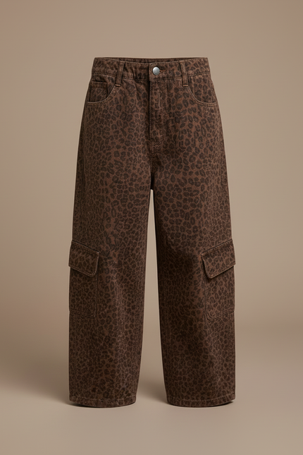 Pantalon Cargo Léopard Marron Ample Multipoches Fille - Toile - vue 3